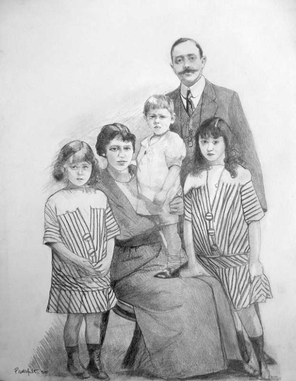 image de portrait de famille au crayon