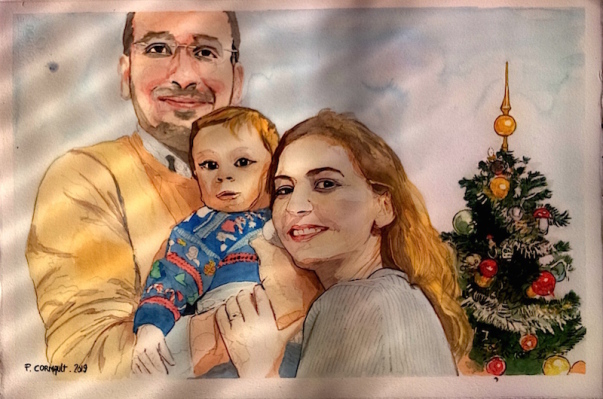 image de portrait de famille à l'aquarelle