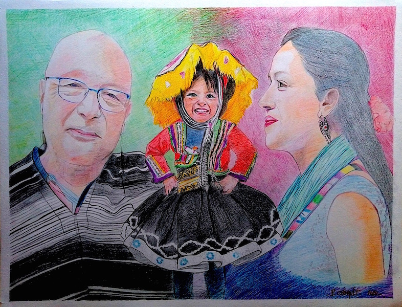 Portrait d'enfant - Dessin au crayons couleurs