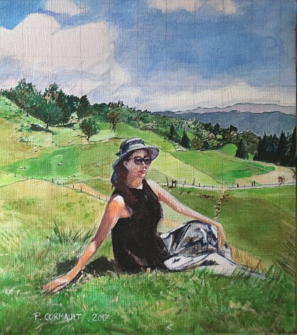Lulu in Taiwan Grassland, acrylique sur toile image de paysage