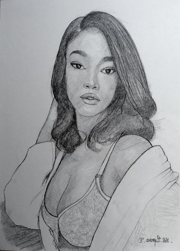 Mariama, crayon graphite sur papier image de portrait individuel