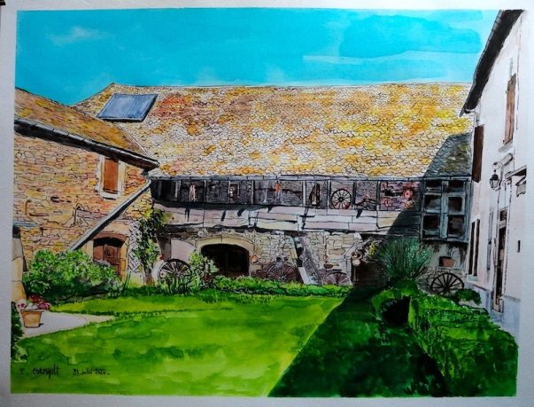 Florac, aquarelle sur papier format raisin 50 cm x 65 cm image de paysage