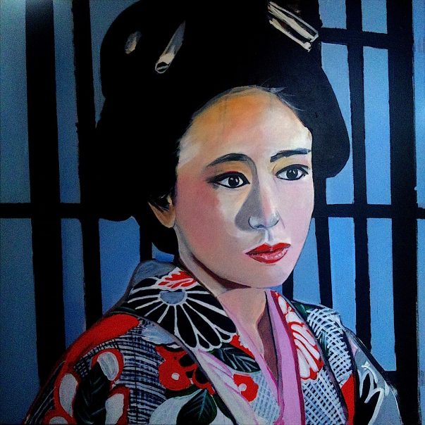 hommage à Hideo Gosha, peinture acrylique sur toile 80 cm x 80 cm image de portrait individuel