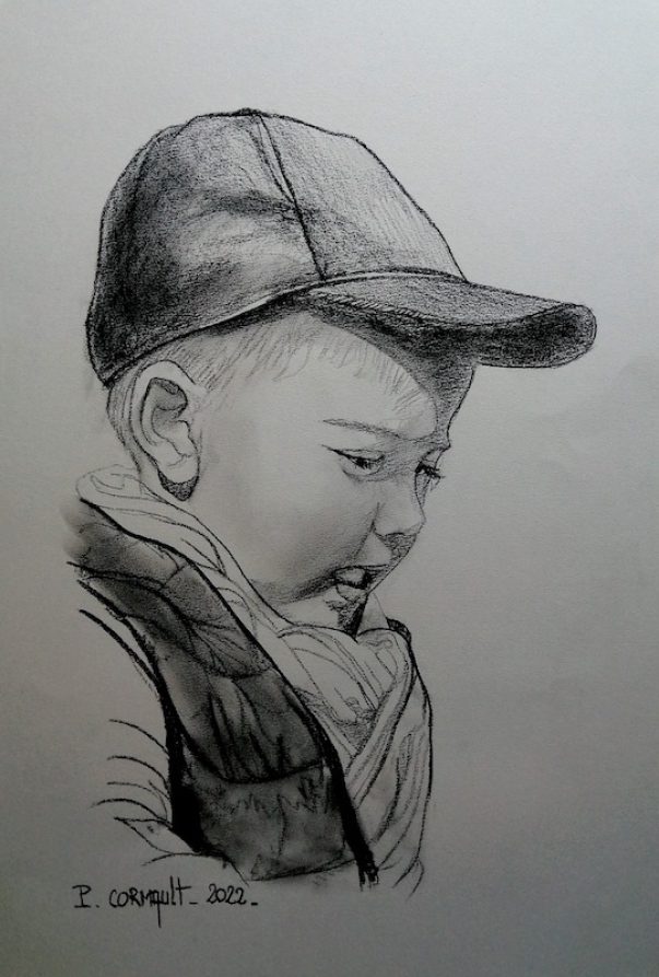 image de portrait au fusain