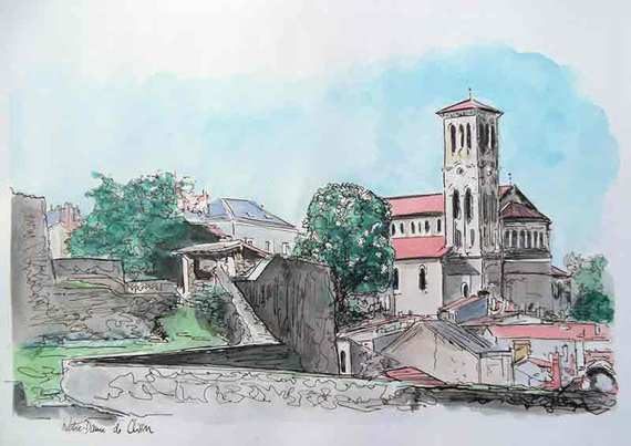 église Notre-Dame à Clisson (aquarelle) image de paysage