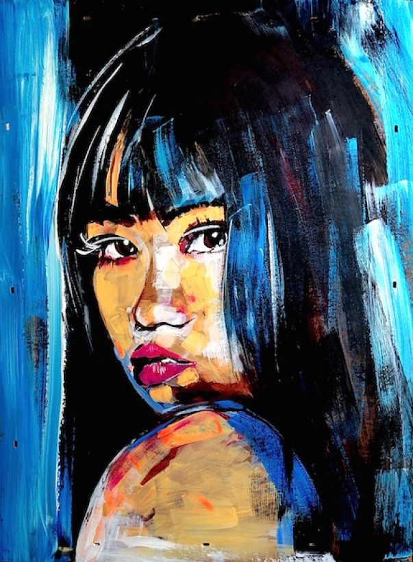 Mirey, peinture acrylique sur panneau aggloméré 60 cm x 80 cm image de portrait individuel