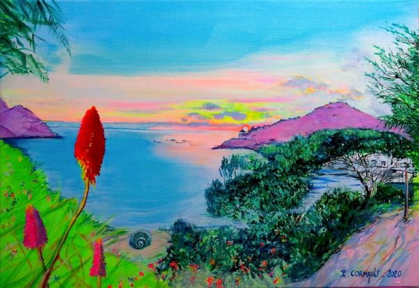 Les Calanques, acrylique sur toile " Commande privée, en Partenariat avec Hout'Art Gallery & NPH. Chrysalids Studios" image de paysage