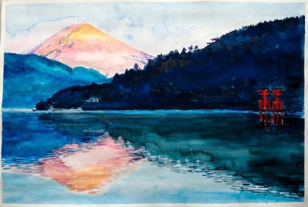 Le mont Fuji, aquarelle sur papier image de paysage